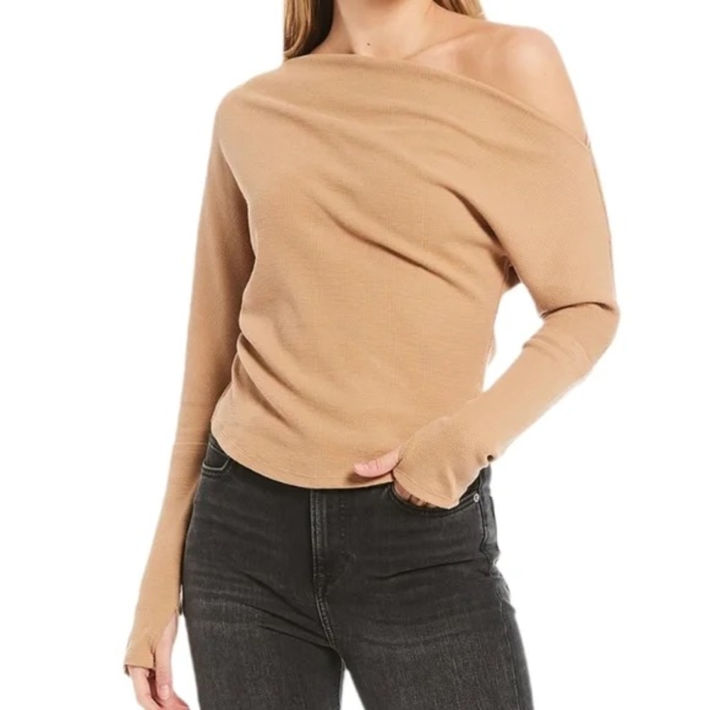 Free People Fuji Thermal One Shoulder Top Size M Asymmetrical Waffle Knit